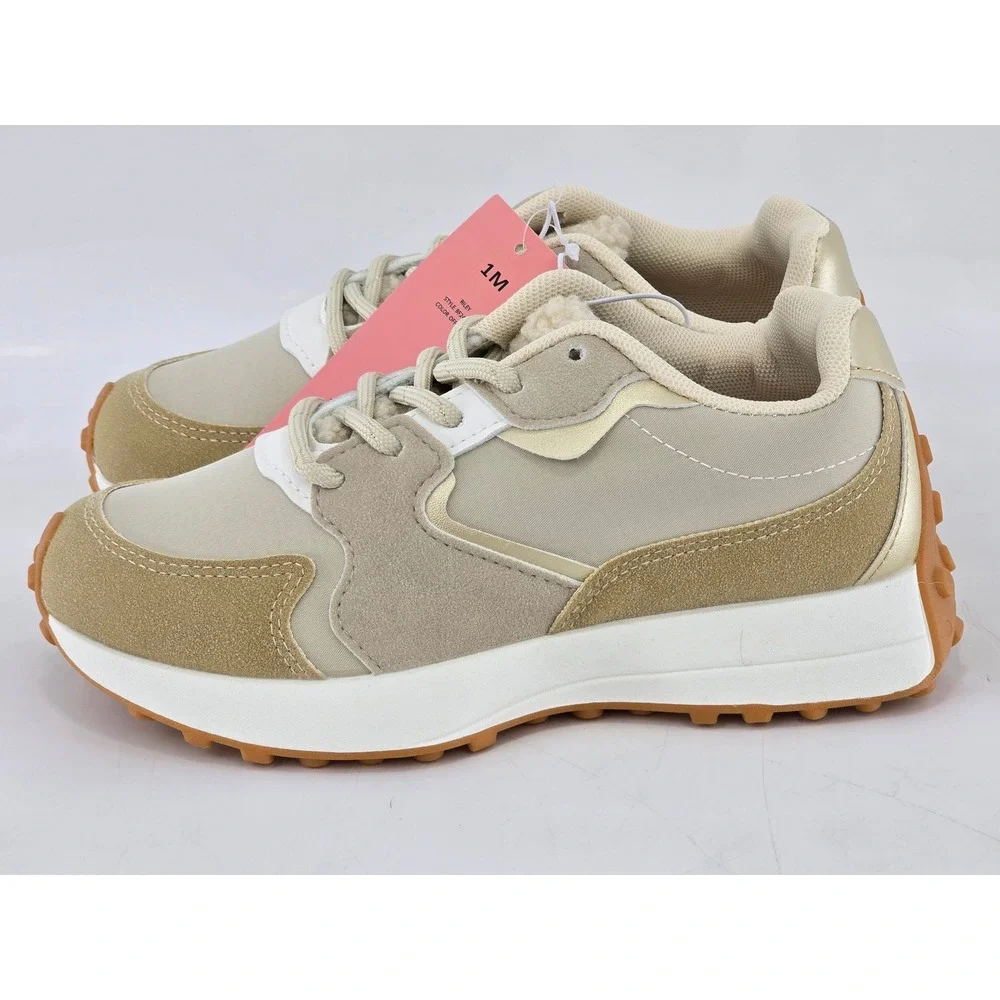 BCBG Girls Riley Sneakers Kids Size 1M Off White Faux Shearling - New